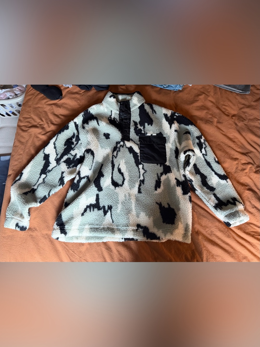 Faux-Sherpa Pullover Sweater in Mint with Black Pattern ASOS